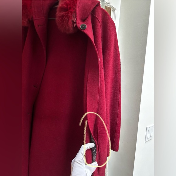 Eleventy 100% Red Wool Coat with Fox Fur Trim Hoodie (detachable) Women Sz8 - Picture 16 of 16